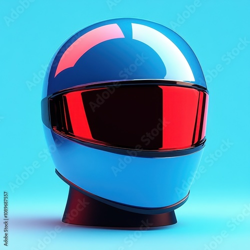 Futuristic Motorcycle Helmet on Blue Background photo