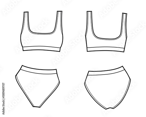 Two piece bathing suit technical drawing template