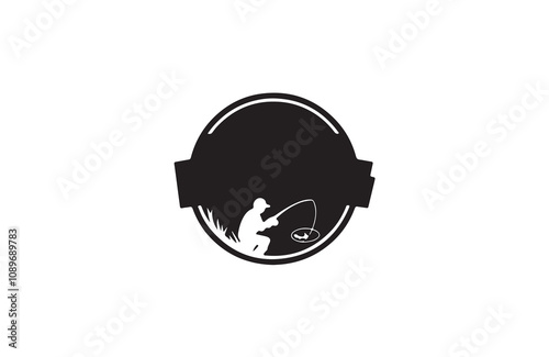 Fishing silhouette vector outline art illustration logo design
