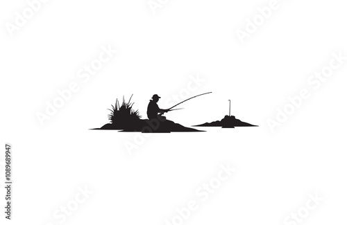 Fishing silhouette vector outline art illustration logo design
