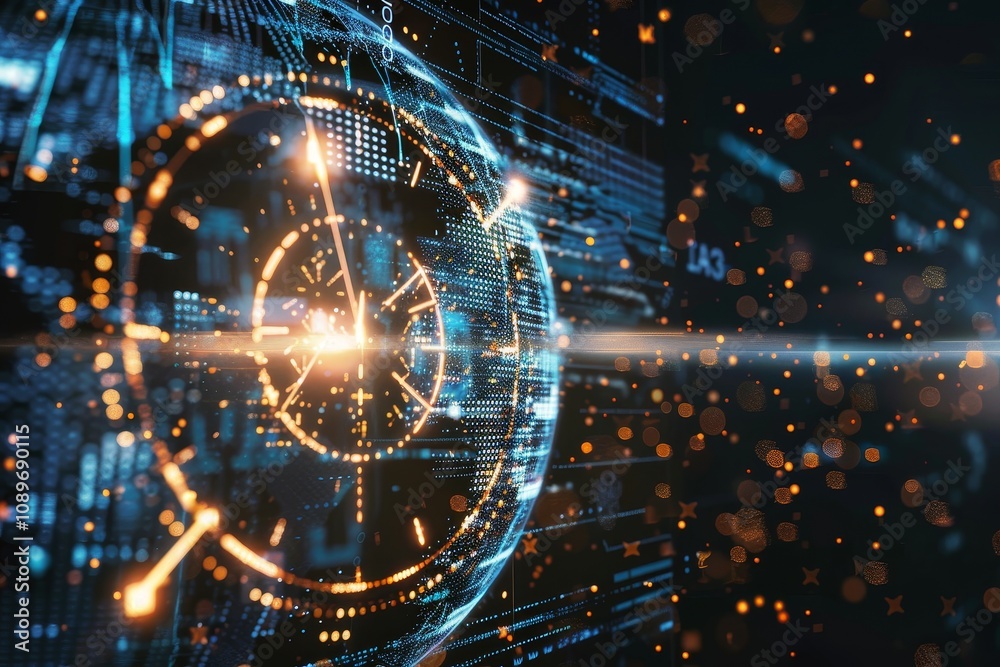 Obraz premium Digital futuristic interface with glowing elements and data patterns representing advanced technology and data visualization