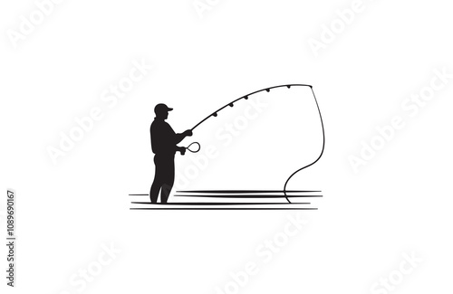Fishing silhouette vector outline art illustration logo design