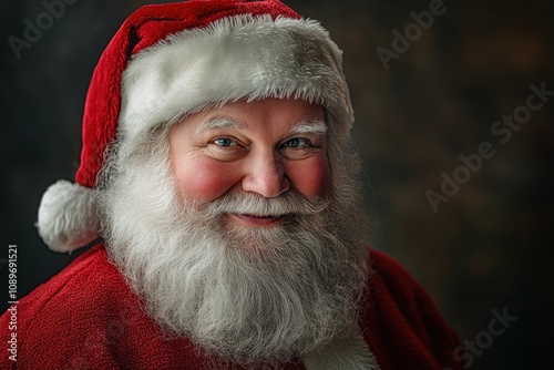 Authentic santa claus smiling and wearing a red suit