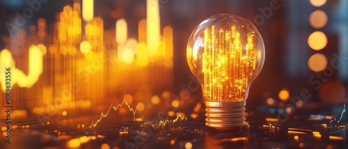 Glowing lightbulb on a financial chart background.