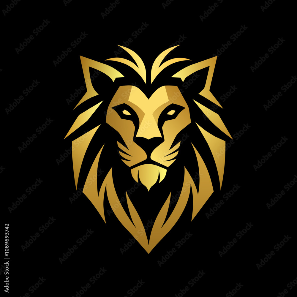 Fototapeta premium Premium Golden Roaring Lion Face Logo Radiating Luxury and Refinement in Elegant Vector Design
