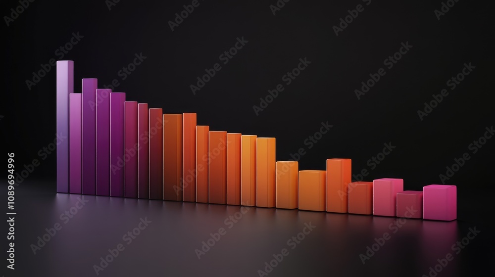 Stunning Colorful Bar Chart Displaying Data Trends in Gradient Shades of Purple and Orange with Reflections on a Dark Background Stunning Colorful Bar Chart Displaying Data Trends in Gradient Shades of Purple and Orange with Reflections on a Dark Background