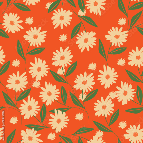 Seamless pattern with leaves and flowers