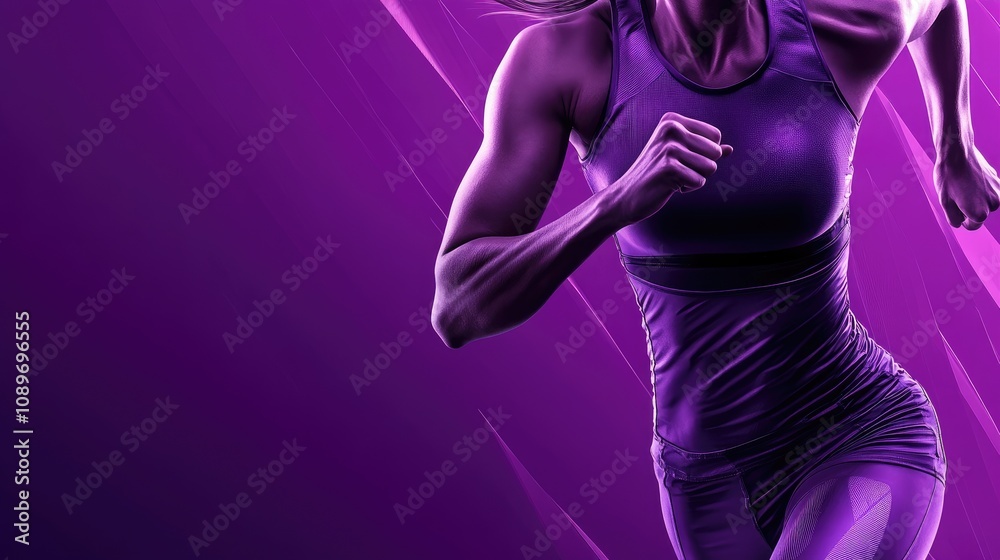 Dynamic Female Athlete Running - Strength and Motion in Vibrant Purple Dynamic Female Athlete Running - Strength and Motion in Vibrant Purple
