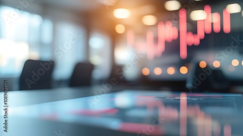 Wallpaper Mural Blurred meeting room with glowing financial trend lines and data points Torontodigital.ca