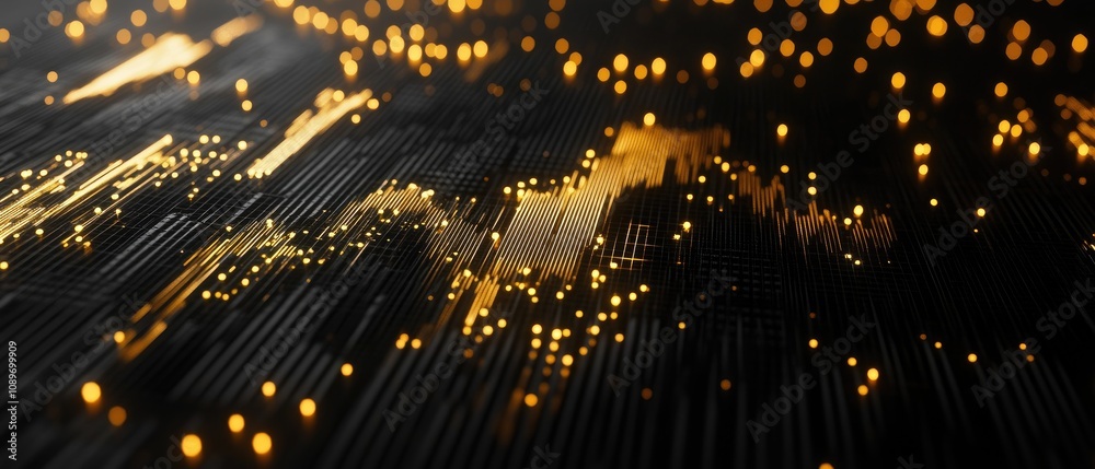 Naklejka premium Abstract gold particles on dark surface.