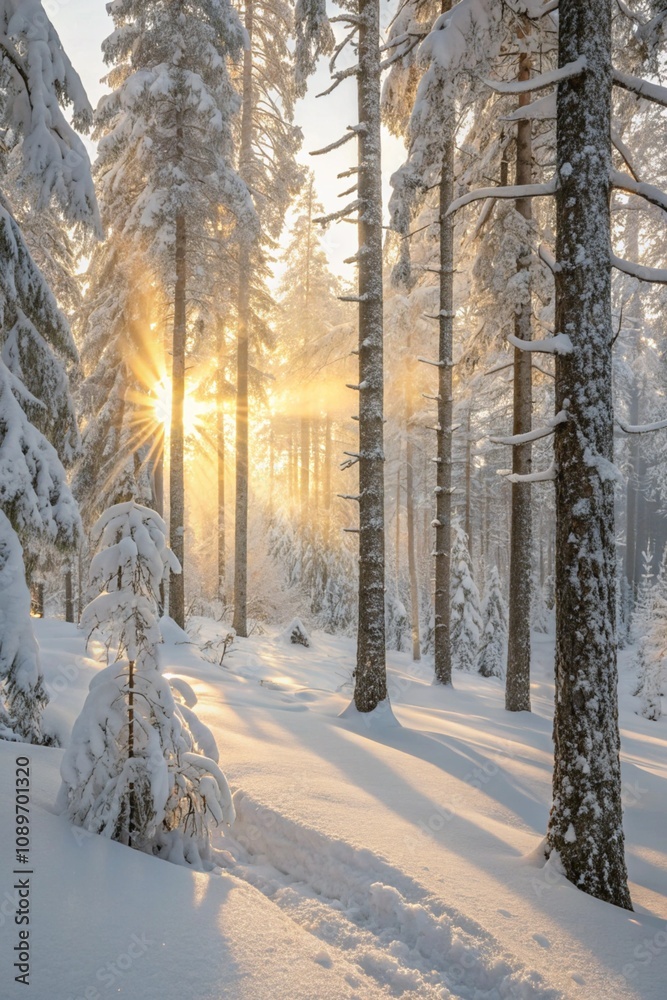 Naklejka premium Happy Christmas Day Background Design - Festive Holiday Decorations with Snow and Lights