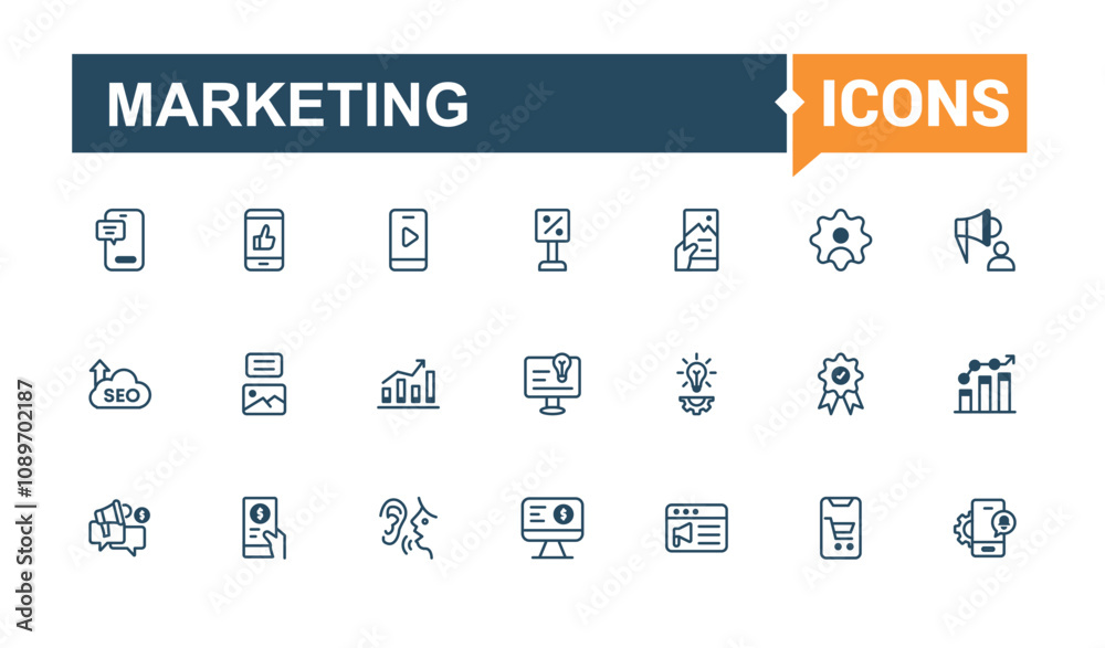 Marketing icons in linear style. Includes icons for plan, search, blog, development, business, web and more. Minimal linear icons. Solid line editable vector illustration. Marketing icons in linear style. Includes icons for plan, search, blog, development, business, web and more. Minimal linear icons. Solid line editable vector illustration.