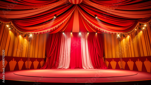 Vibrant Circus Stage with Dazzling Lights and Colorful Curtains