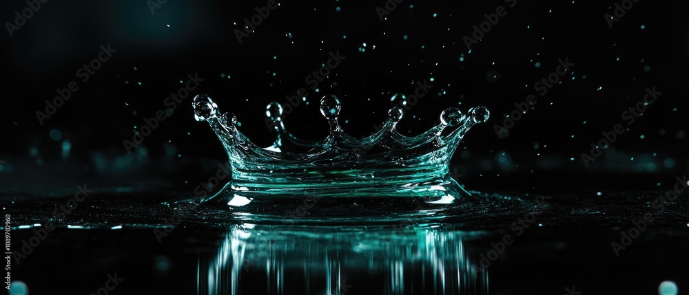 Water droplet crown splash on dark background. Water droplet crown splash on dark background.