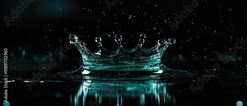 Water droplet crown splash on dark background.