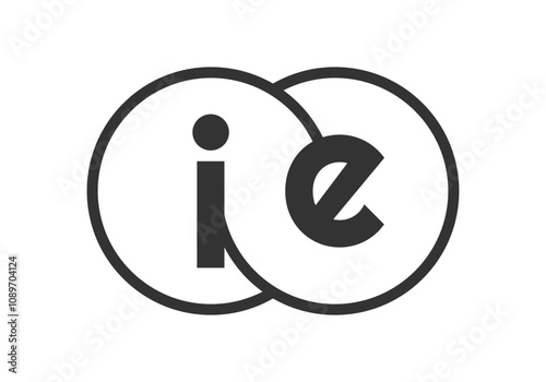 IE business company emblem with outline rounds and letters i e. Logo template of two merged circles for brand identity, logotype. Vector Infinity symbol