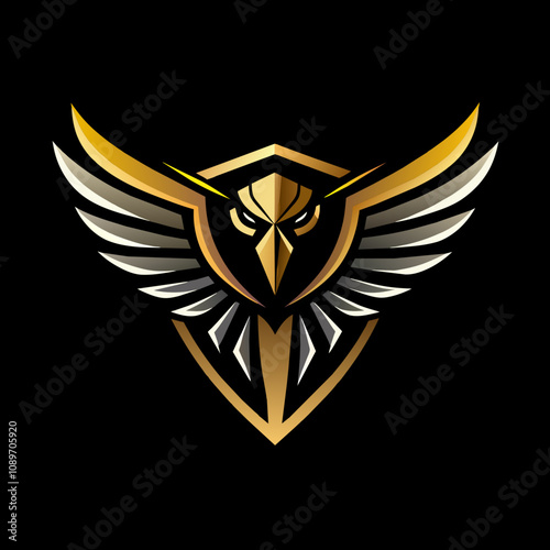 Black and Golden Aura Eagle Logo, Elegant Club Branding with Radiating Luxury and Refinement