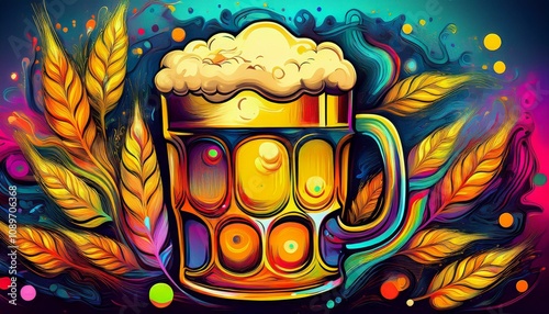 A beer with foam drink abstract colorful 