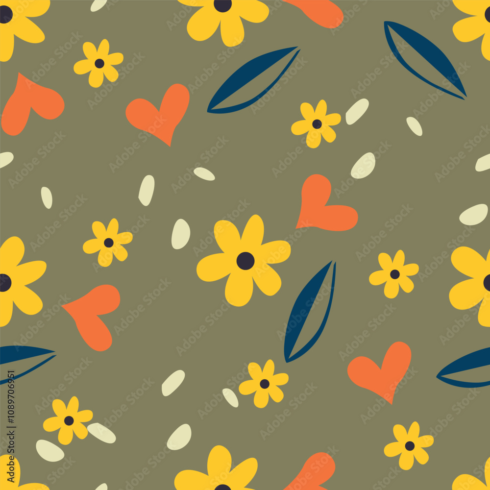 Obraz premium Seamless pattern with leaves and flowers