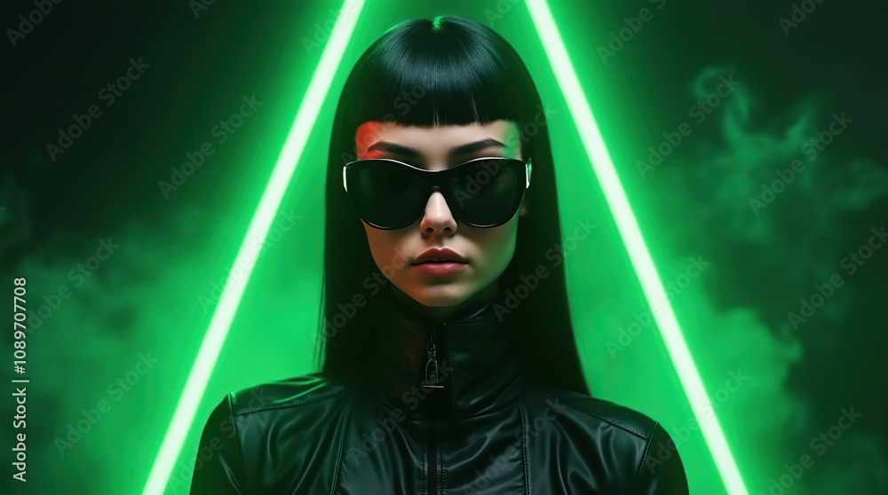 Futuristic High-Fashion Portrait of Female Model in Sunglasses Futuristic High-Fashion Portrait of Female Model in Sunglasses