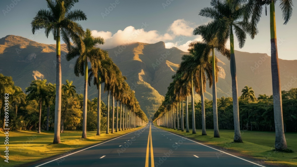 Fototapeta premium Palm Tree Road to Paradise 