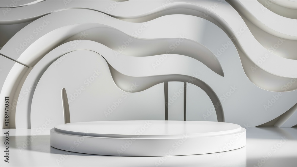 White Circular Podium in Abstract Modern Setting White Circular Podium in Abstract Modern Setting