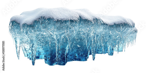 Frozen Icicle Formation With Snowy Texture Isolated on Transparent Background.