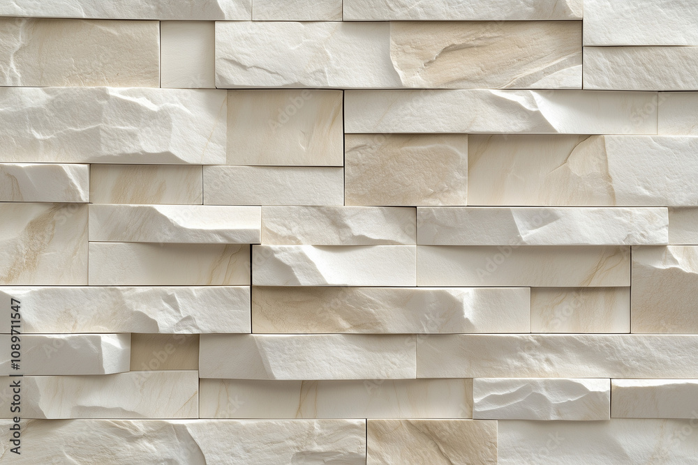 Textured Beige Stone Wall with Irregular Blocks for Renovation and Design.