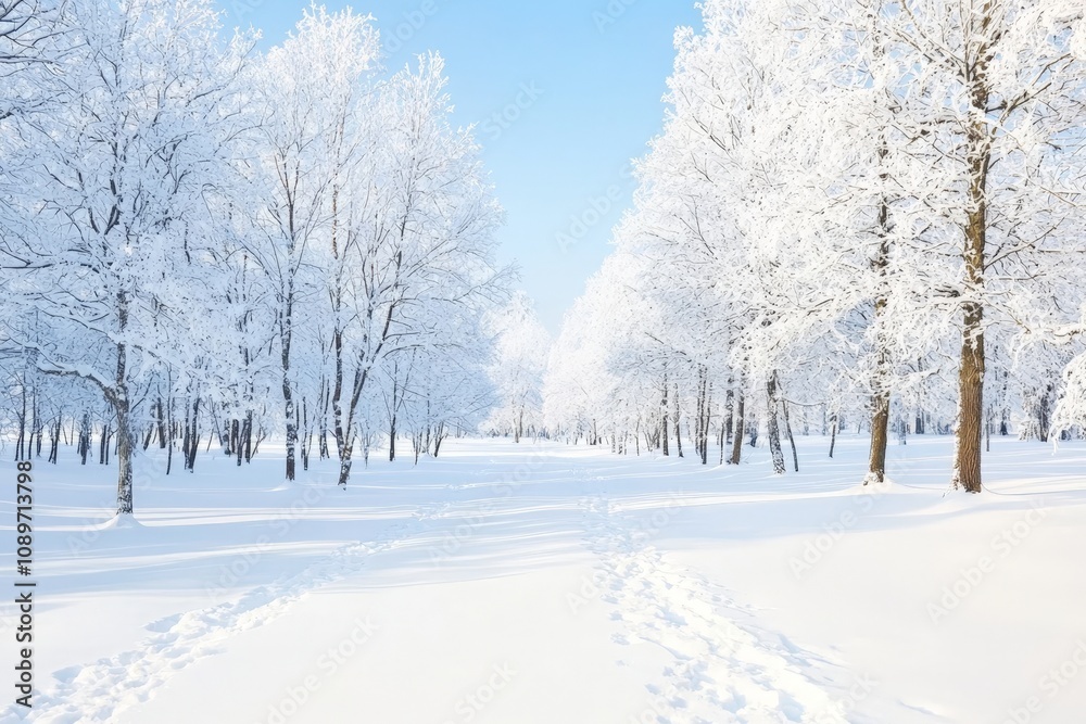 Fototapeta premium Snowy Path Through a Winter Wonderland.