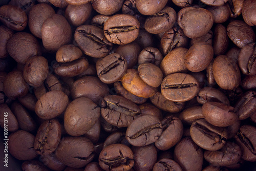 Close up coffee beans background.