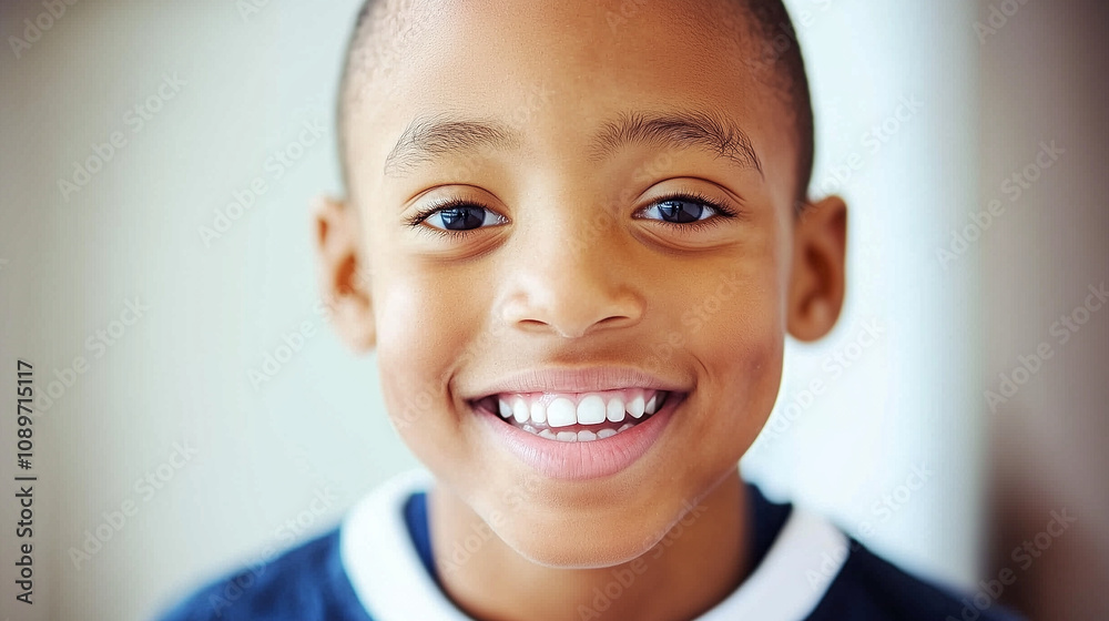 Naklejka premium Radiant portrait of an exuberant young boy, symbolizing the limitless potential, hope, and optimism that come with youthful energy and the pursuit of a successful future