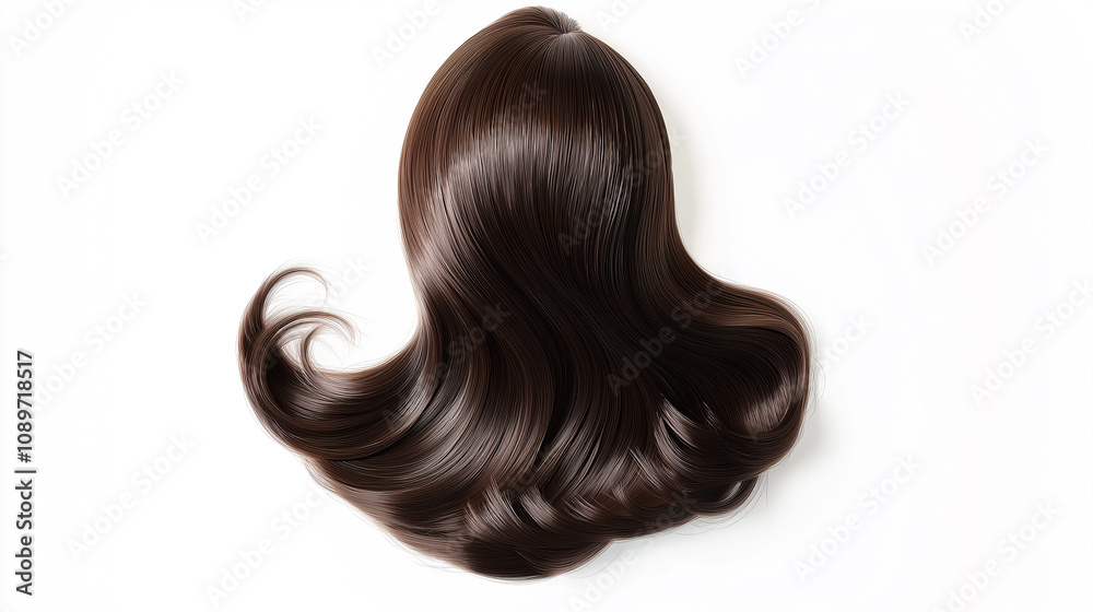 Naklejka premium Brown wavy hair on white background flowing gently
