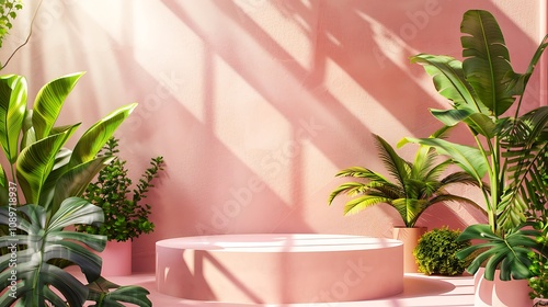 A serene indoor space featuring lush greenery and soft lighting, ideal for relaxation or meditation.