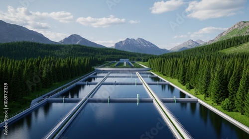 Stock Market and Fossil Energy. Futuristic Water Management System in Nature photo