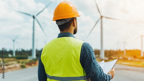 Stock Market and Fossil Energy. Wind Turbine Installation at Coastal Site