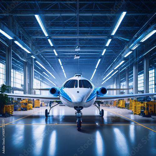 Modern Private Jet in High-Tech Hangar photo