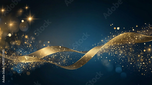 Happy New Year Abstract shiny Gold glitter wave with Bokeh design element	