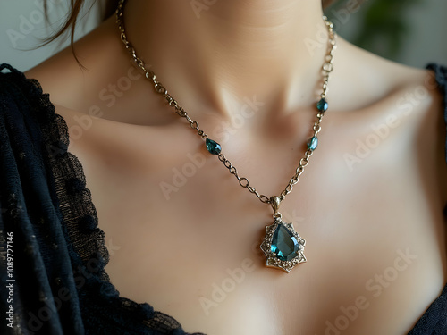 Handmade Blue Gemstone Pendant Necklace with Braided Cord