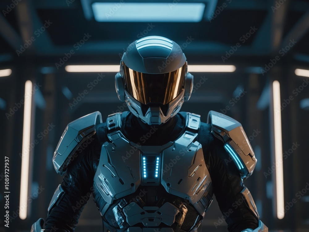 A human with futuristic attire and augmented limbs, blending technology with fashion A human with futuristic attire and augmented limbs, blending technology with fashion