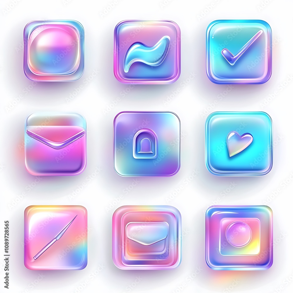 Vibrant glass morphism UI icon collection optimized for user-friendly websites image