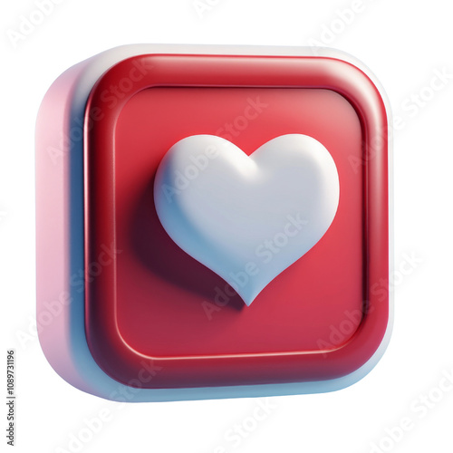 3D Heart Icon on Red Button