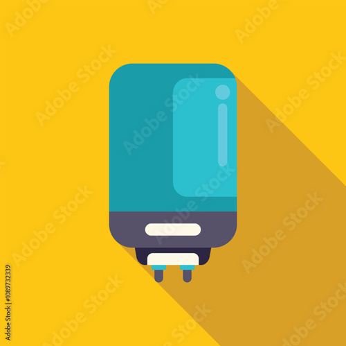 Electric water heater ensuring hot water supply, featuring a minimalist design in shades of blue and grey against a vibrant yellow backdrop