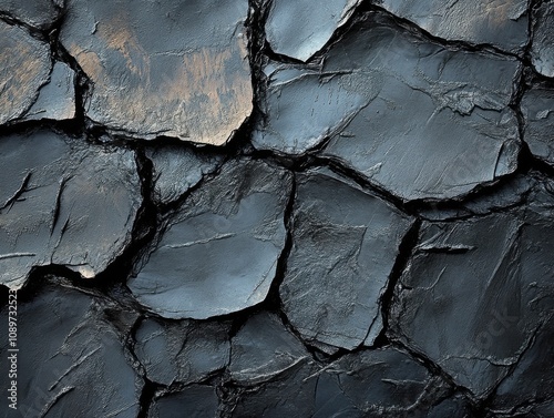 Close up of a cracked surface of rock, black background photo