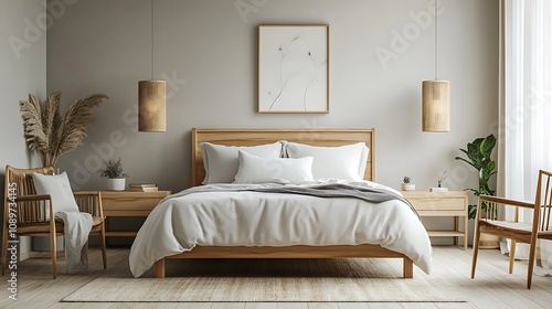 Beautiful Colored Mockup Bedroom Interior Blank Poster Decoration Art Background Image, generative AI