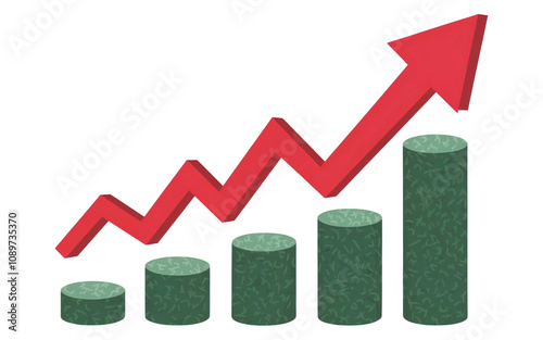 Business growth chart with red arrow isolated on transparent Background