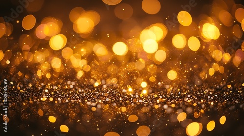 Abstract Golden Bokeh Background with Soft, Shimmering Lights: Ideal for Festive Designs, Elegant Visuals, and Luxurious Event Backdrops