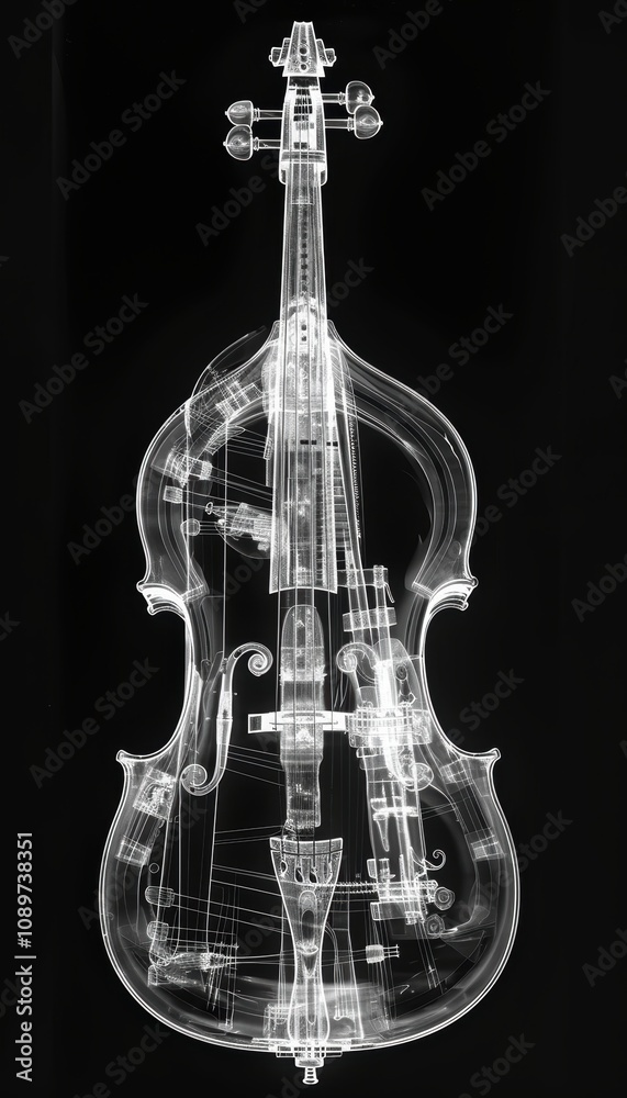 Naklejka premium X-Ray of String Instrument Revealing Intricate Inner Design for Print and Poster Use