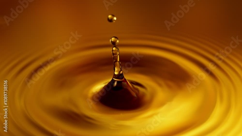 Super Slow Motion of Dropping Dark Golden Coffee Liquid. Filmed on High Speed Cinema Camera, 1000fps. photo