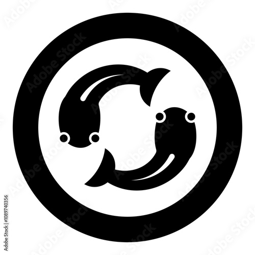 Fish goby two moves in circle icon in circle round black color vector illustration image solid outline style