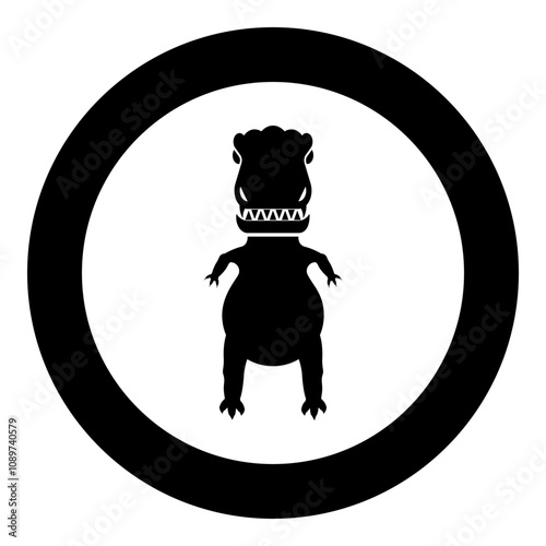 Evil dinosaur icon in circle round black color vector illustration image solid outline style